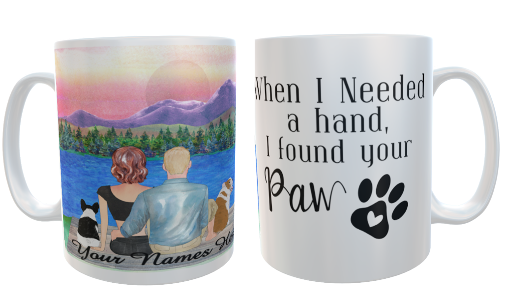 Dog Ceramic Mug with Sunrise - When I needed a hand - Click Image to Close